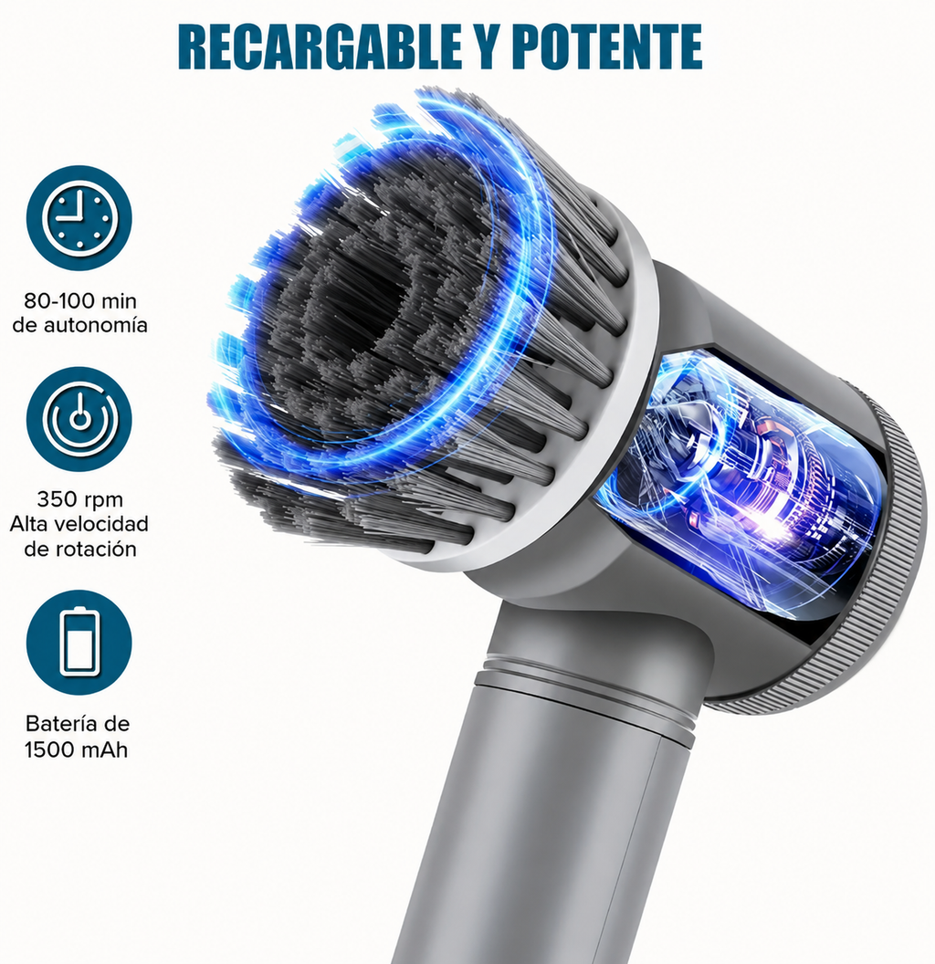 Cepillo Eléctrico Giratorio Inalámbrico | Limpieza Profunda para Baño, Cocina y Azulejos | 5 Cabezales Intercambiables | Recargable USB