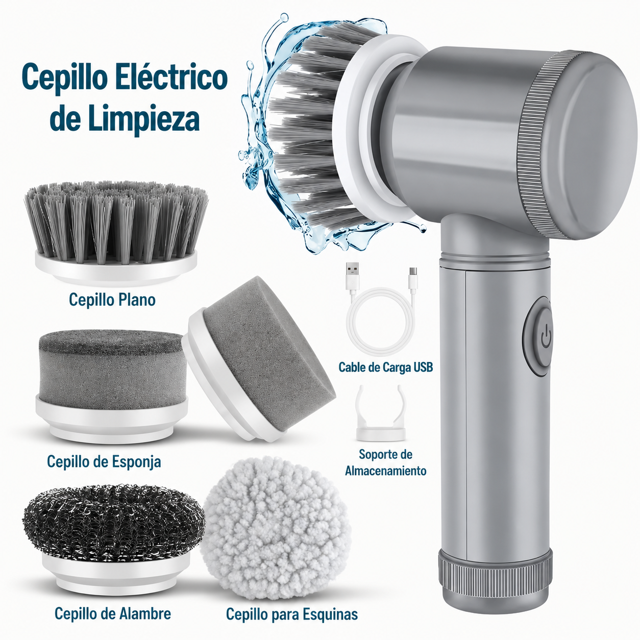 Cepillo Eléctrico Giratorio Inalámbrico | Limpieza Profunda para Baño, Cocina y Azulejos | 5 Cabezales Intercambiables | Recargable USB