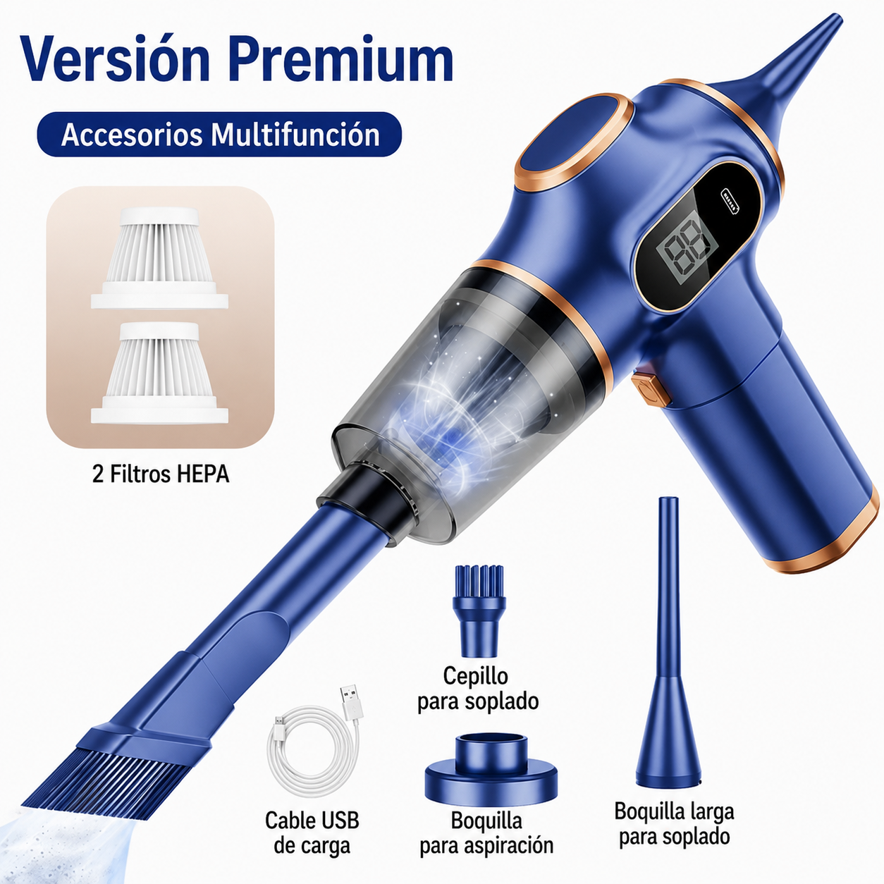 Aspirador Inalámbrico 4 en 1 | Potente, Recargable por USB | Para Coche, Hogar y Oficina