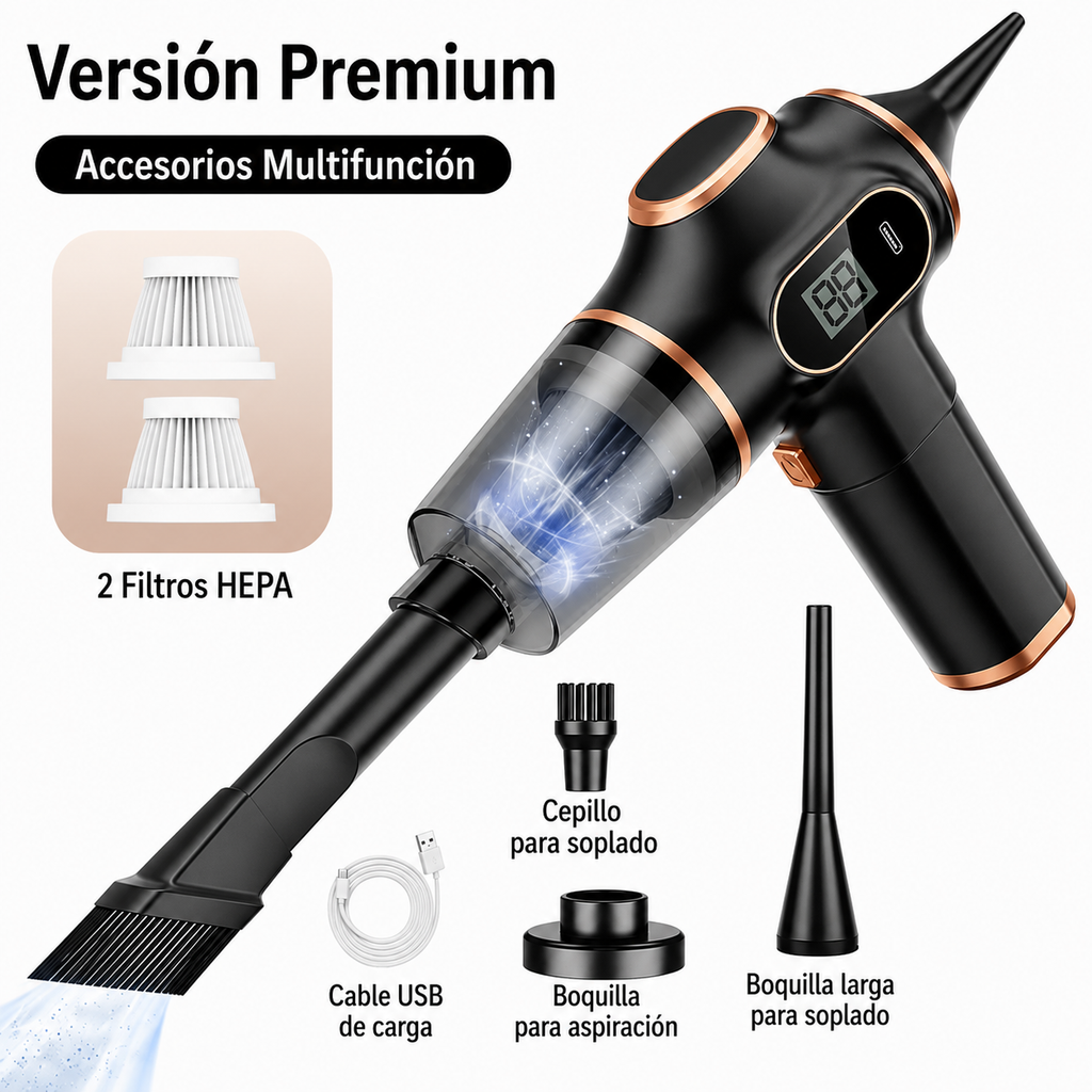 Aspirador Inalámbrico 4 en 1 | Potente, Recargable por USB | Para Coche, Hogar y Oficina