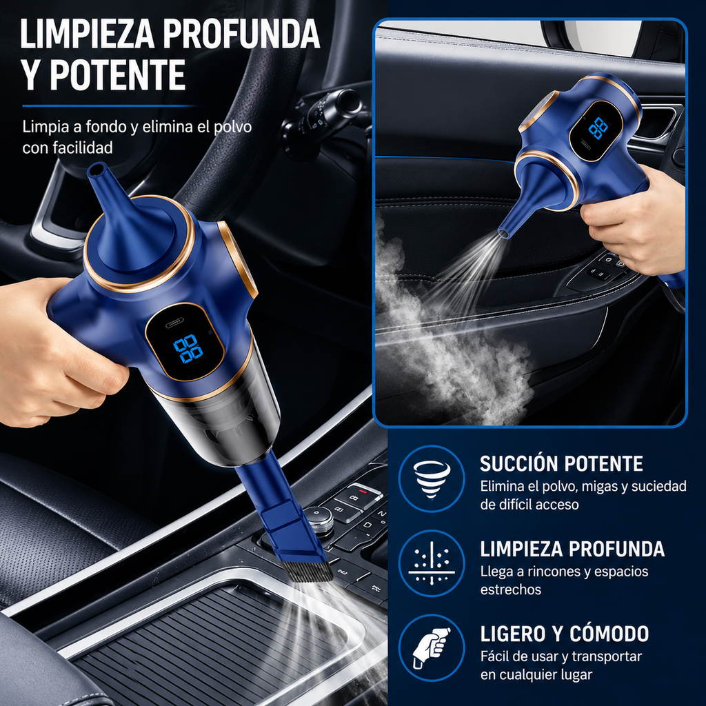 Aspirador Inalámbrico 4 en 1 | Potente, Recargable por USB | Para Coche, Hogar y Oficina
