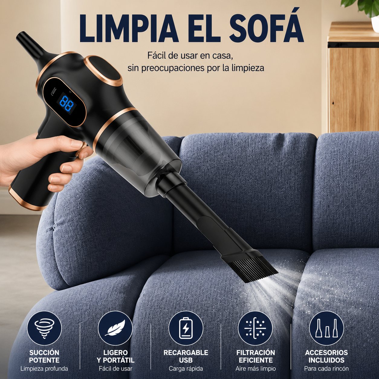 Aspirador Inalámbrico 4 en 1 | Potente, Recargable por USB | Para Coche, Hogar y Oficina