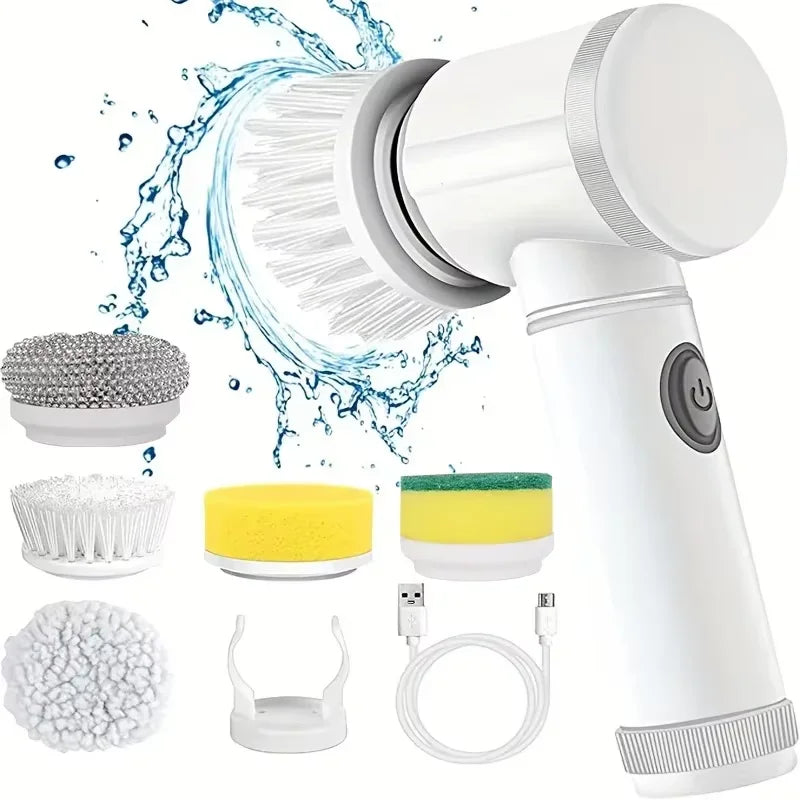 Cepillo Eléctrico Giratorio Inalámbrico | Limpieza Profunda para Baño, Cocina y Azulejos | 5 Cabezales Intercambiables | Recargable USB